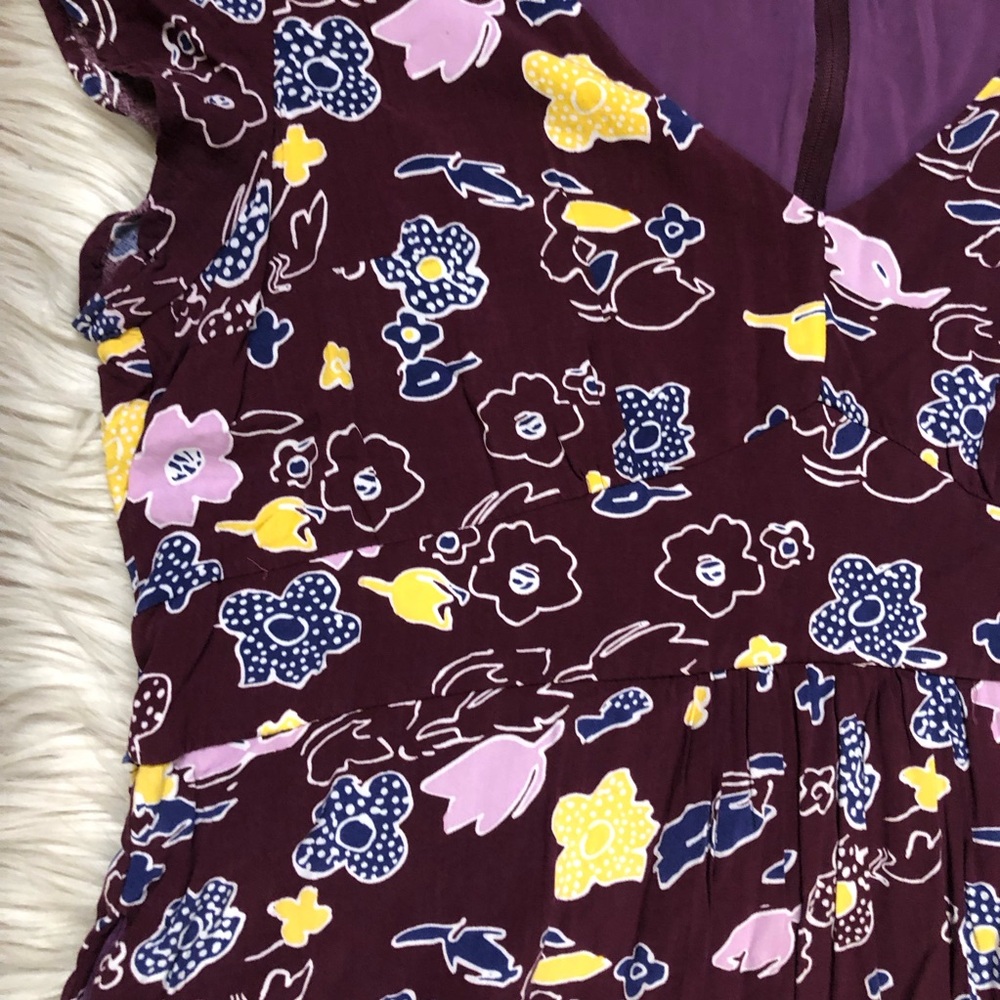 Modcloth Floral Print Flowy Chiffon Hi Low Yellow Plum Purple Maxi Dress size XL - Picture 6 of 16